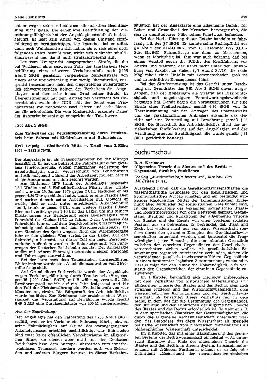 Neue Justiz (NJ), Zeitschrift für sozialistisches Recht und Gesetzlichkeit [Deutsche Demokratische Republik (DDR)], 33. Jahrgang 1979, Seite 379 (NJ DDR 1979, S. 379)
