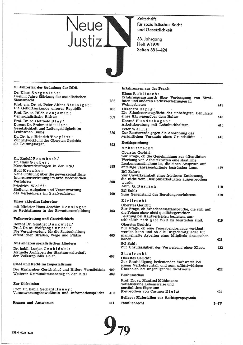 Neue Justiz (NJ), Zeitschrift für sozialistisches Recht und Gesetzlichkeit [Deutsche Demokratische Republik (DDR)], 33. Jahrgang 1979, Seite 381 (NJ DDR 1979, S. 381)