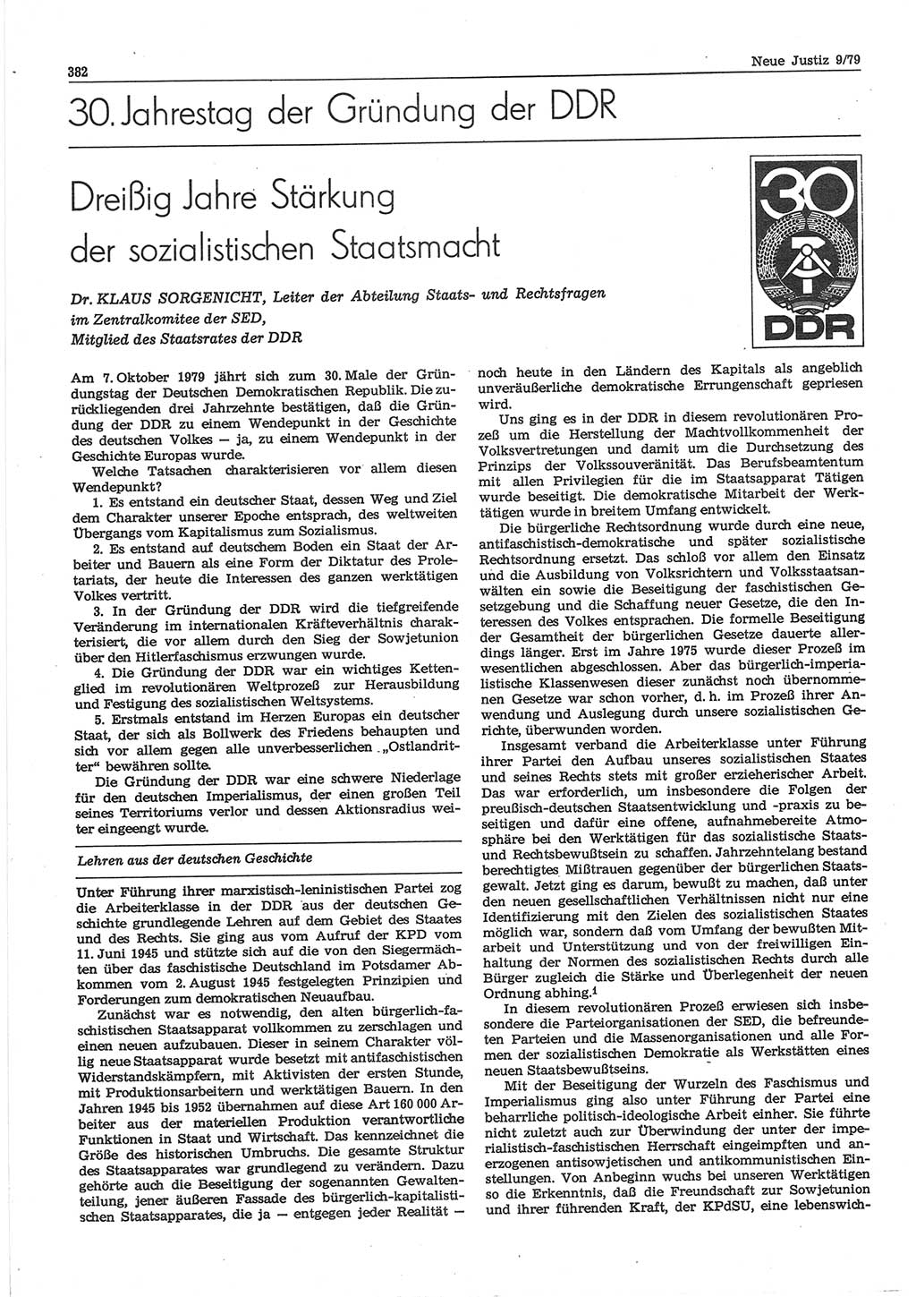 Neue Justiz (NJ), Zeitschrift für sozialistisches Recht und Gesetzlichkeit [Deutsche Demokratische Republik (DDR)], 33. Jahrgang 1979, Seite 382 (NJ DDR 1979, S. 382)