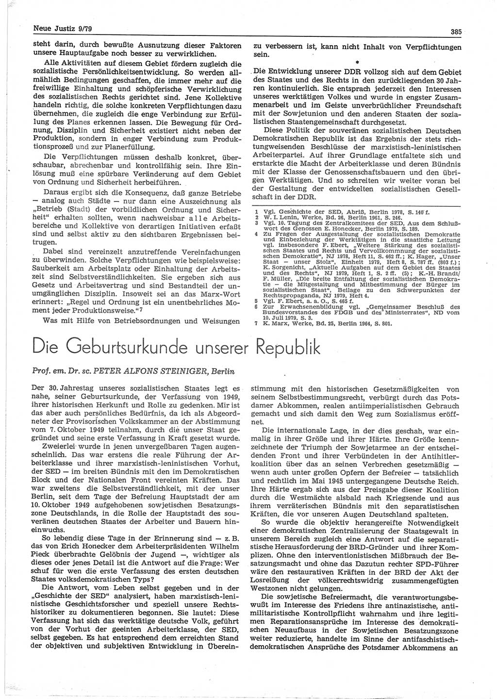Neue Justiz (NJ), Zeitschrift für sozialistisches Recht und Gesetzlichkeit [Deutsche Demokratische Republik (DDR)], 33. Jahrgang 1979, Seite 385 (NJ DDR 1979, S. 385)