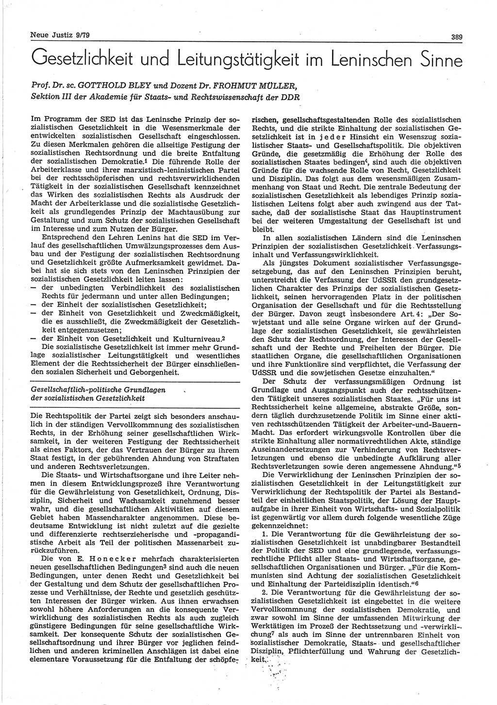 Neue Justiz (NJ), Zeitschrift für sozialistisches Recht und Gesetzlichkeit [Deutsche Demokratische Republik (DDR)], 33. Jahrgang 1979, Seite 389 (NJ DDR 1979, S. 389)