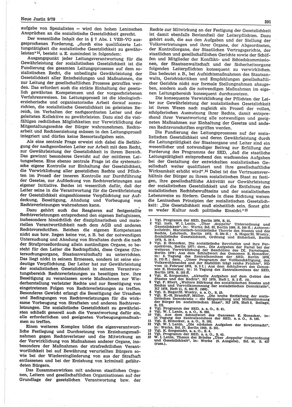 Neue Justiz (NJ), Zeitschrift für sozialistisches Recht und Gesetzlichkeit [Deutsche Demokratische Republik (DDR)], 33. Jahrgang 1979, Seite 391 (NJ DDR 1979, S. 391)