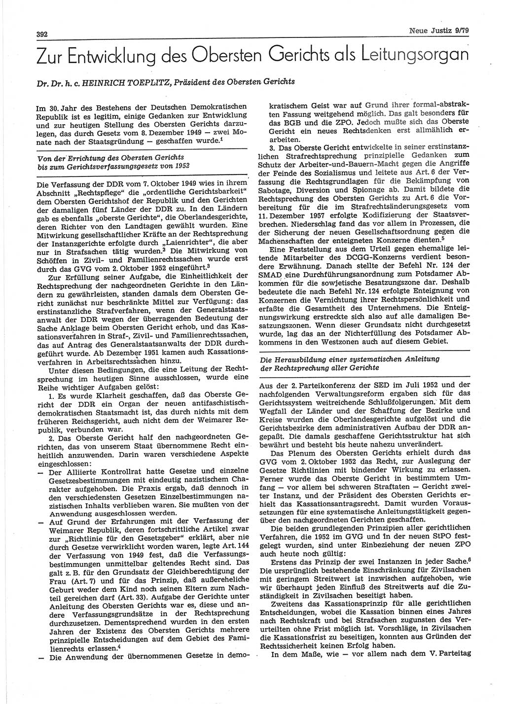 Neue Justiz (NJ), Zeitschrift für sozialistisches Recht und Gesetzlichkeit [Deutsche Demokratische Republik (DDR)], 33. Jahrgang 1979, Seite 392 (NJ DDR 1979, S. 392)