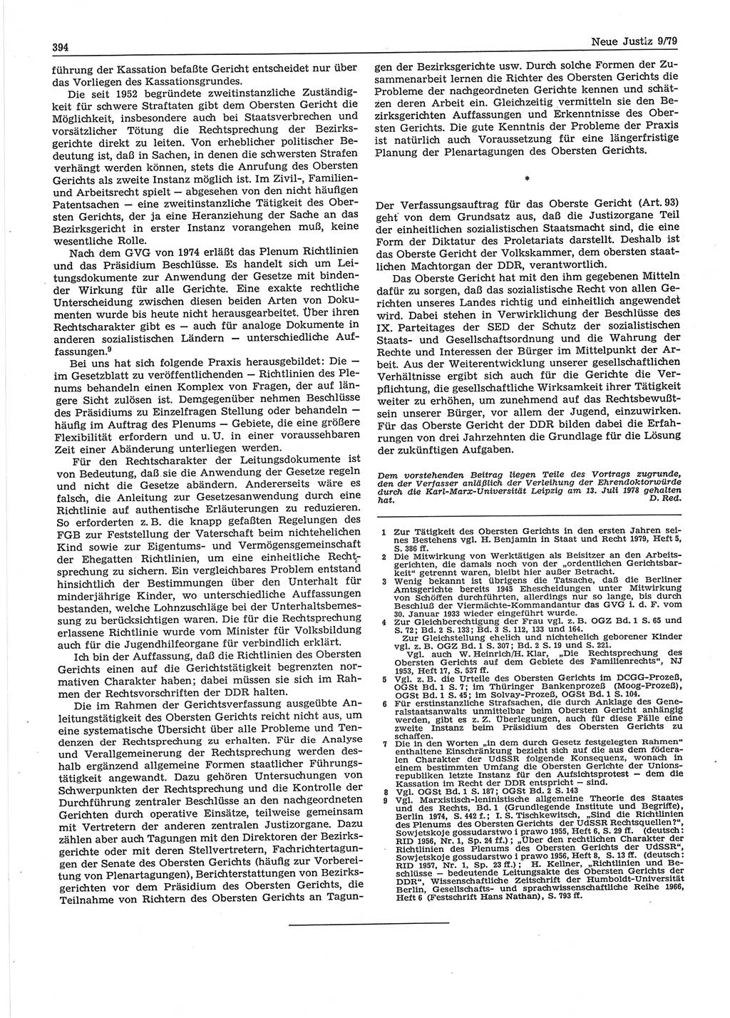 Neue Justiz (NJ), Zeitschrift für sozialistisches Recht und Gesetzlichkeit [Deutsche Demokratische Republik (DDR)], 33. Jahrgang 1979, Seite 394 (NJ DDR 1979, S. 394)