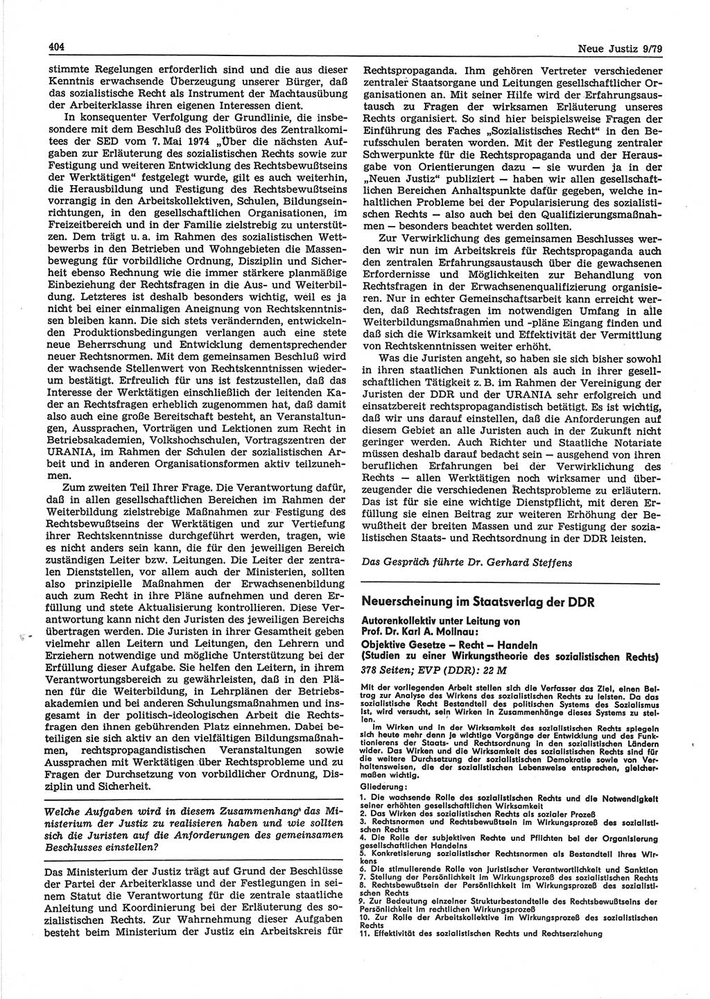 Neue Justiz (NJ), Zeitschrift für sozialistisches Recht und Gesetzlichkeit [Deutsche Demokratische Republik (DDR)], 33. Jahrgang 1979, Seite 404 (NJ DDR 1979, S. 404)