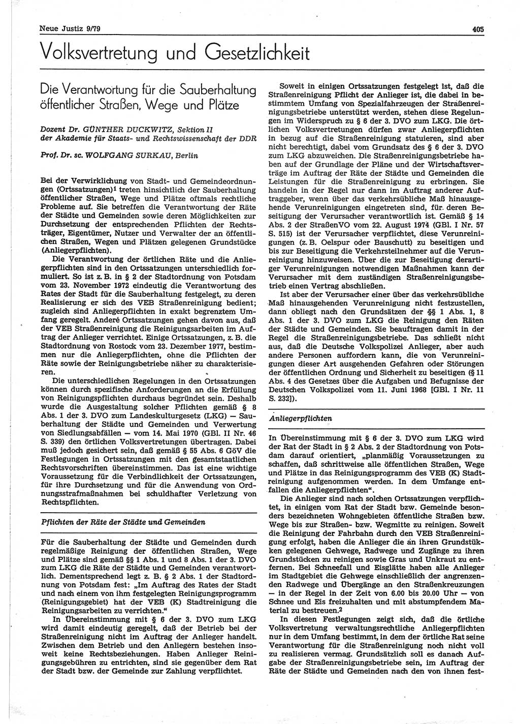 Neue Justiz (NJ), Zeitschrift für sozialistisches Recht und Gesetzlichkeit [Deutsche Demokratische Republik (DDR)], 33. Jahrgang 1979, Seite 405 (NJ DDR 1979, S. 405)