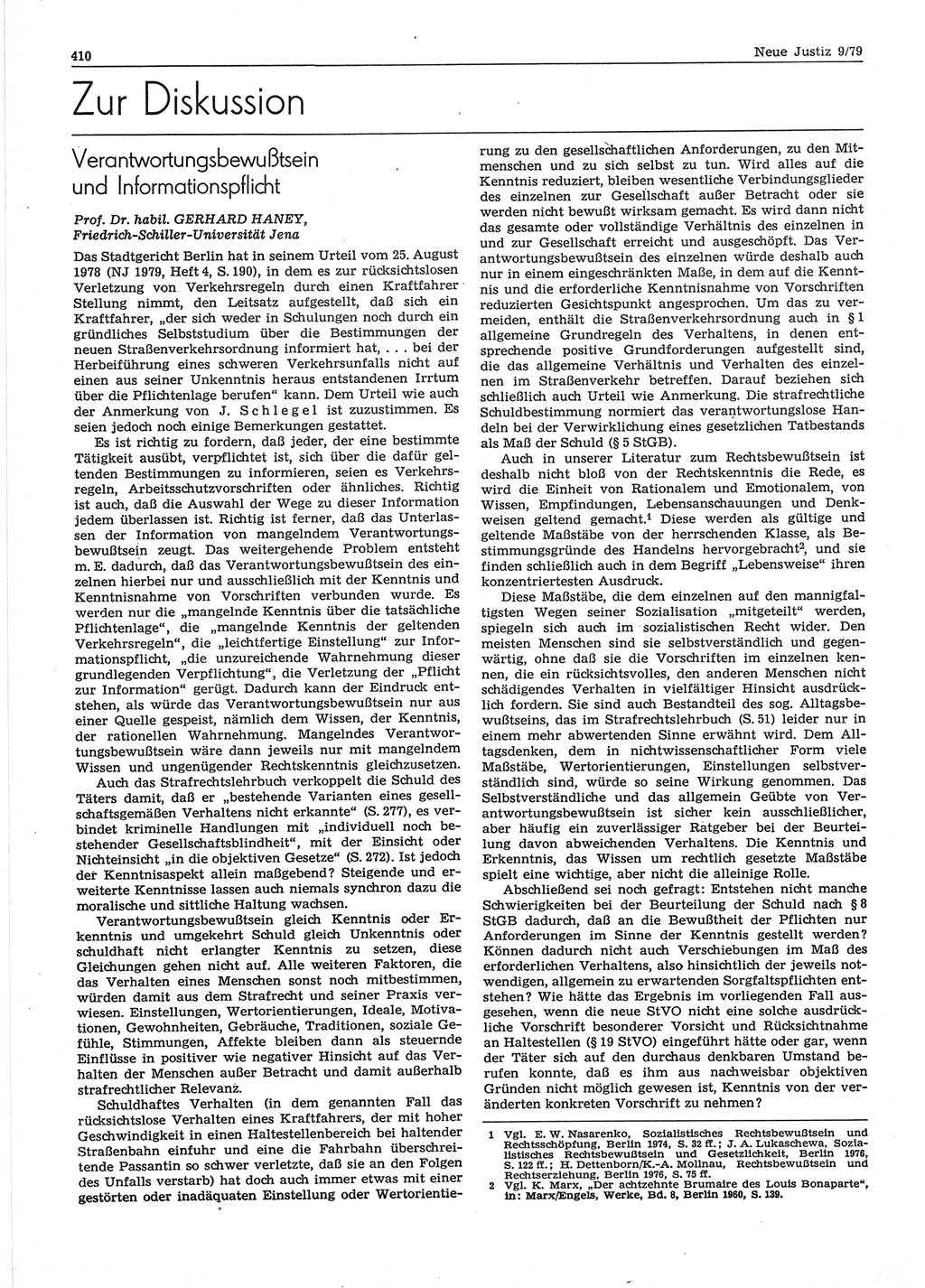 Neue Justiz (NJ), Zeitschrift für sozialistisches Recht und Gesetzlichkeit [Deutsche Demokratische Republik (DDR)], 33. Jahrgang 1979, Seite 410 (NJ DDR 1979, S. 410)