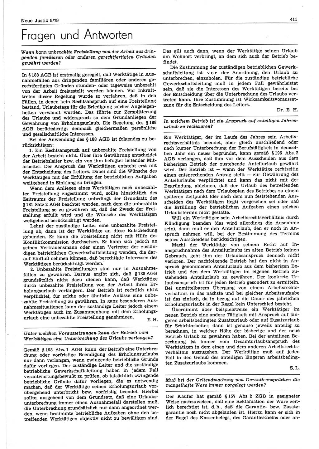 Neue Justiz (NJ), Zeitschrift für sozialistisches Recht und Gesetzlichkeit [Deutsche Demokratische Republik (DDR)], 33. Jahrgang 1979, Seite 411 (NJ DDR 1979, S. 411)