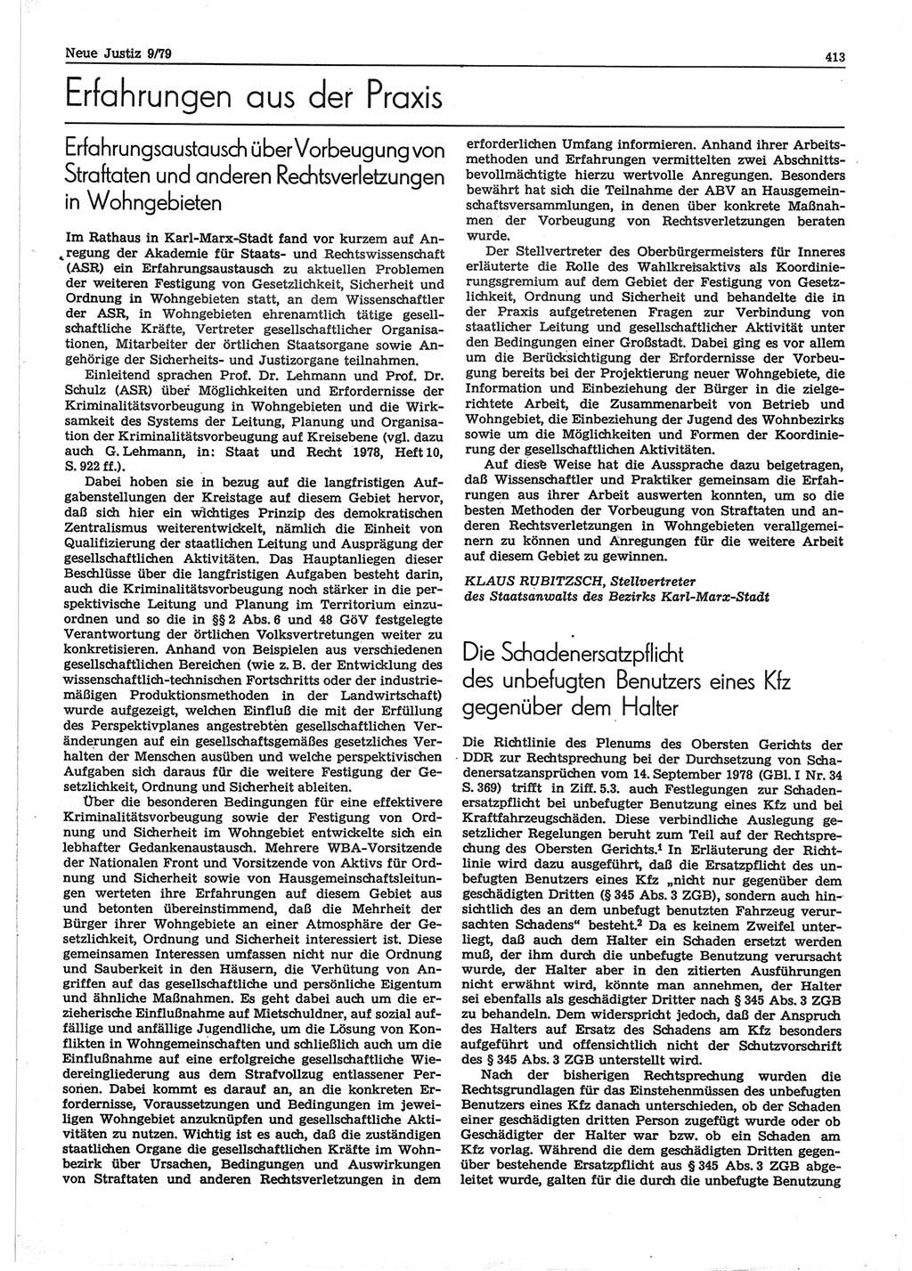 Neue Justiz (NJ), Zeitschrift für sozialistisches Recht und Gesetzlichkeit [Deutsche Demokratische Republik (DDR)], 33. Jahrgang 1979, Seite 413 (NJ DDR 1979, S. 413)