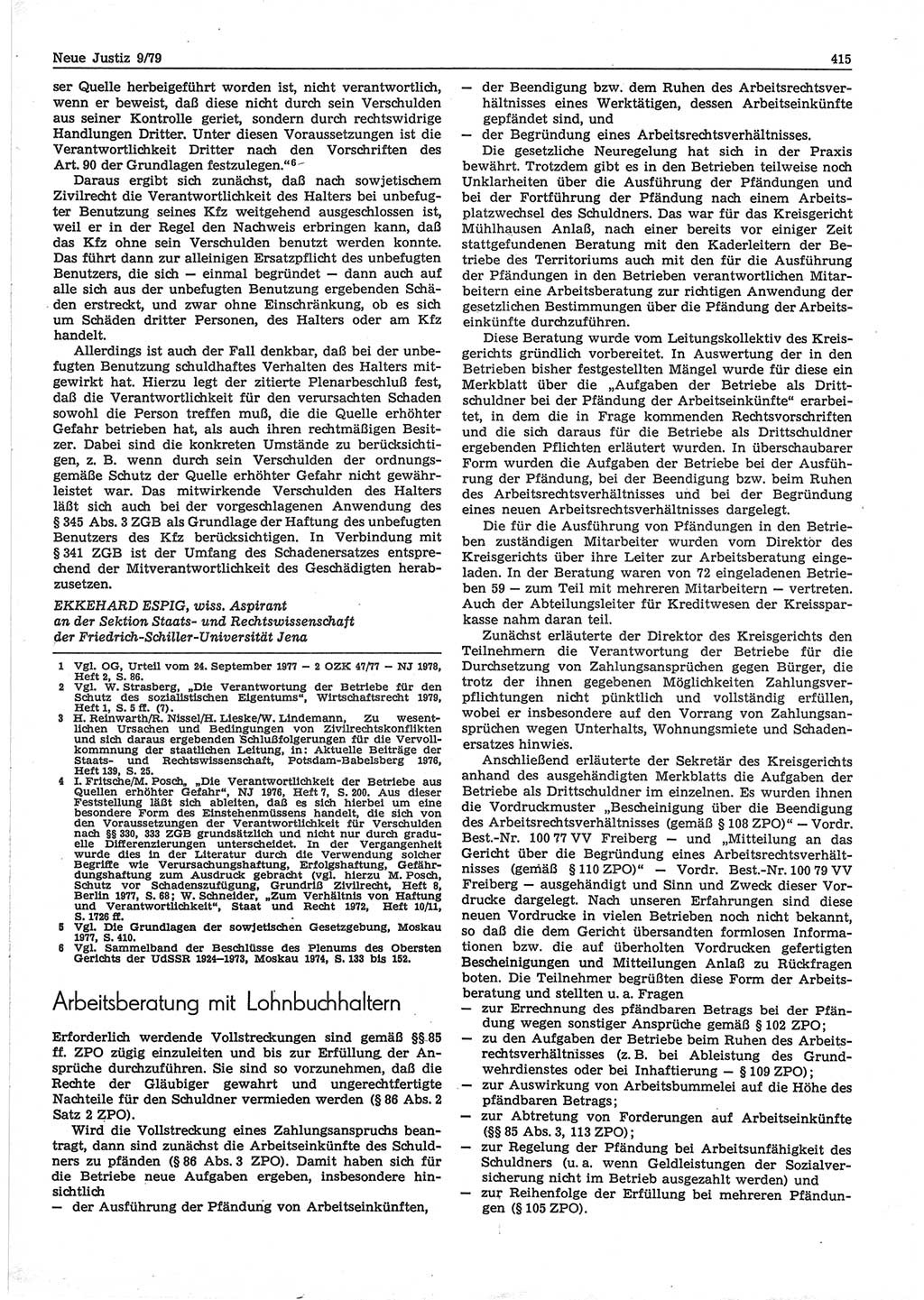 Neue Justiz (NJ), Zeitschrift für sozialistisches Recht und Gesetzlichkeit [Deutsche Demokratische Republik (DDR)], 33. Jahrgang 1979, Seite 415 (NJ DDR 1979, S. 415)