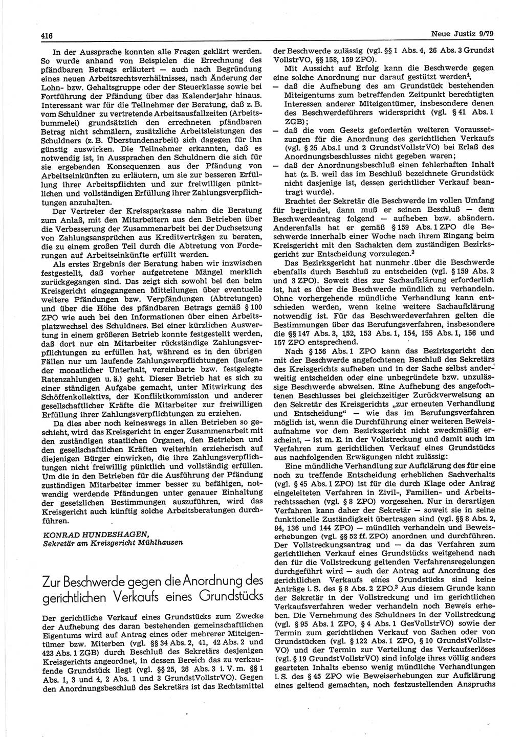 Neue Justiz (NJ), Zeitschrift für sozialistisches Recht und Gesetzlichkeit [Deutsche Demokratische Republik (DDR)], 33. Jahrgang 1979, Seite 416 (NJ DDR 1979, S. 416)