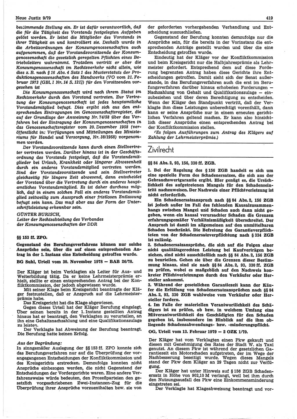 Neue Justiz (NJ), Zeitschrift für sozialistisches Recht und Gesetzlichkeit [Deutsche Demokratische Republik (DDR)], 33. Jahrgang 1979, Seite 419 (NJ DDR 1979, S. 419)