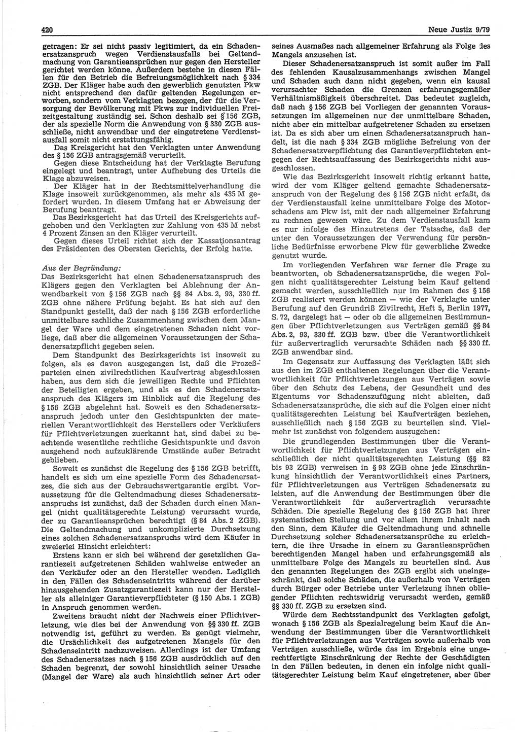 Neue Justiz (NJ), Zeitschrift für sozialistisches Recht und Gesetzlichkeit [Deutsche Demokratische Republik (DDR)], 33. Jahrgang 1979, Seite 420 (NJ DDR 1979, S. 420)