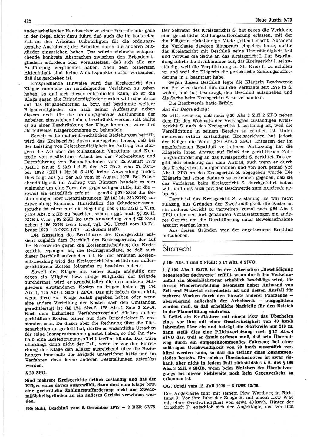 Neue Justiz (NJ), Zeitschrift für sozialistisches Recht und Gesetzlichkeit [Deutsche Demokratische Republik (DDR)], 33. Jahrgang 1979, Seite 422 (NJ DDR 1979, S. 422)