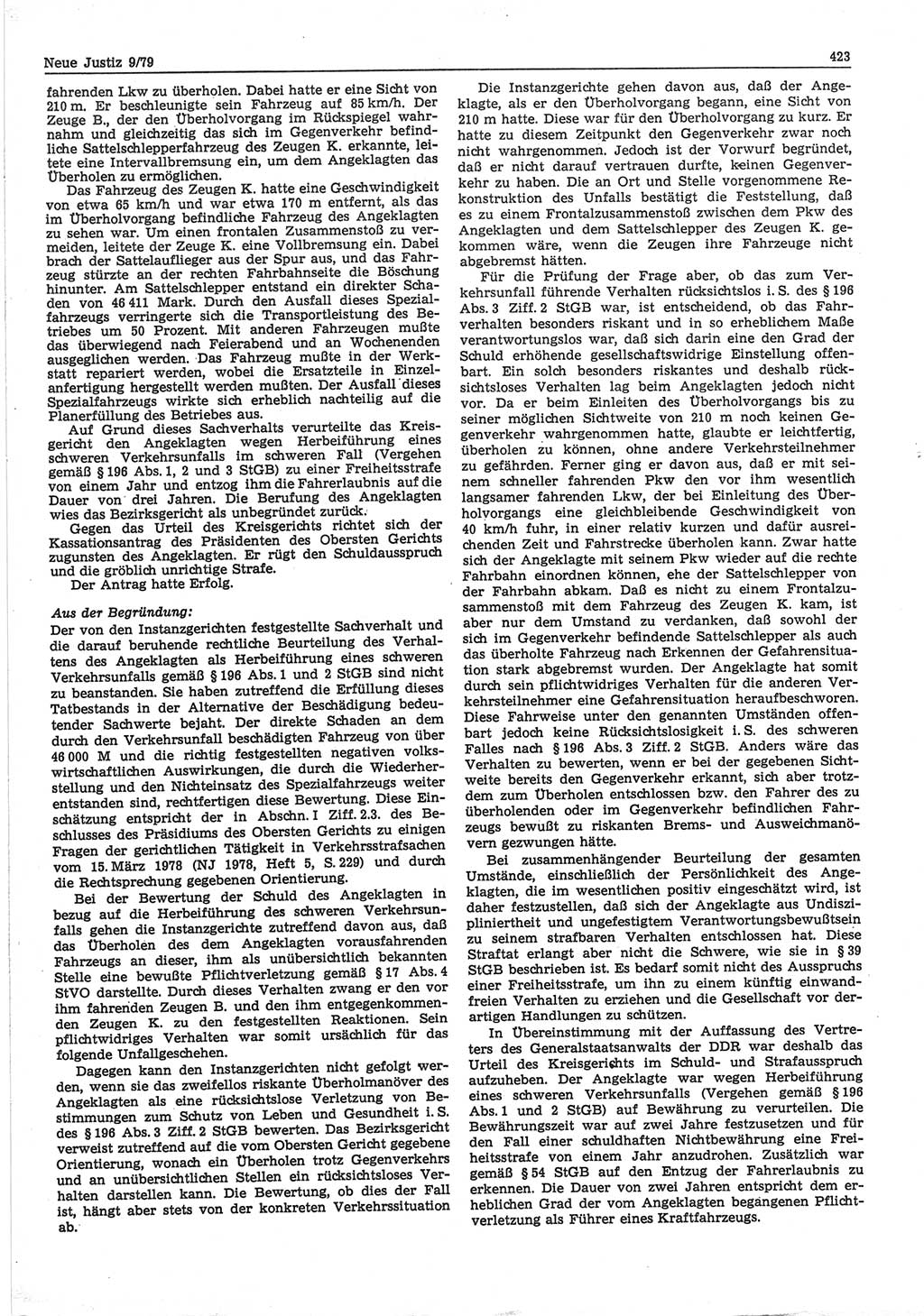 Neue Justiz (NJ), Zeitschrift für sozialistisches Recht und Gesetzlichkeit [Deutsche Demokratische Republik (DDR)], 33. Jahrgang 1979, Seite 423 (NJ DDR 1979, S. 423)