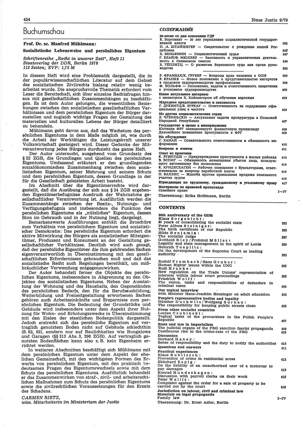 Neue Justiz (NJ), Zeitschrift für sozialistisches Recht und Gesetzlichkeit [Deutsche Demokratische Republik (DDR)], 33. Jahrgang 1979, Seite 424 (NJ DDR 1979, S. 424)