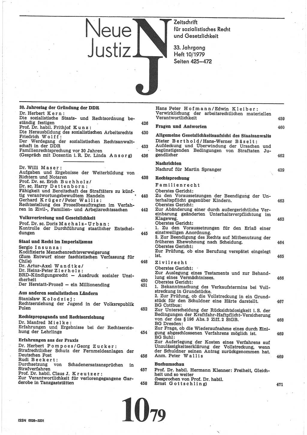 Neue Justiz (NJ), Zeitschrift für sozialistisches Recht und Gesetzlichkeit [Deutsche Demokratische Republik (DDR)], 33. Jahrgang 1979, Seite 425 (NJ DDR 1979, S. 425)