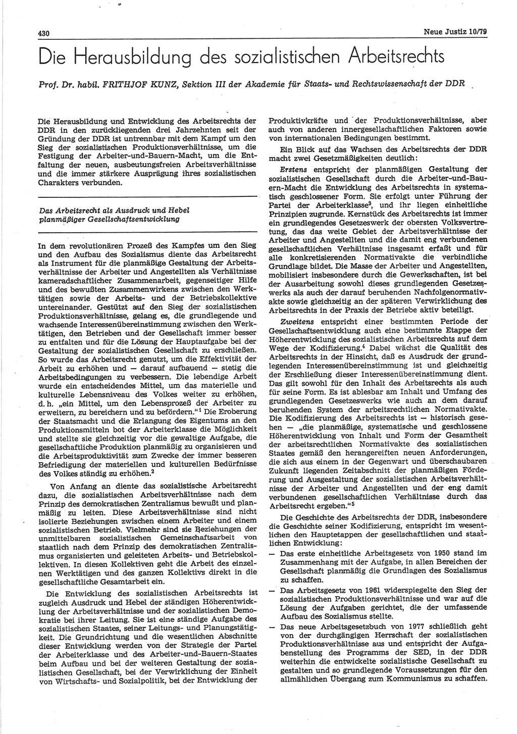 Neue Justiz (NJ), Zeitschrift für sozialistisches Recht und Gesetzlichkeit [Deutsche Demokratische Republik (DDR)], 33. Jahrgang 1979, Seite 430 (NJ DDR 1979, S. 430)