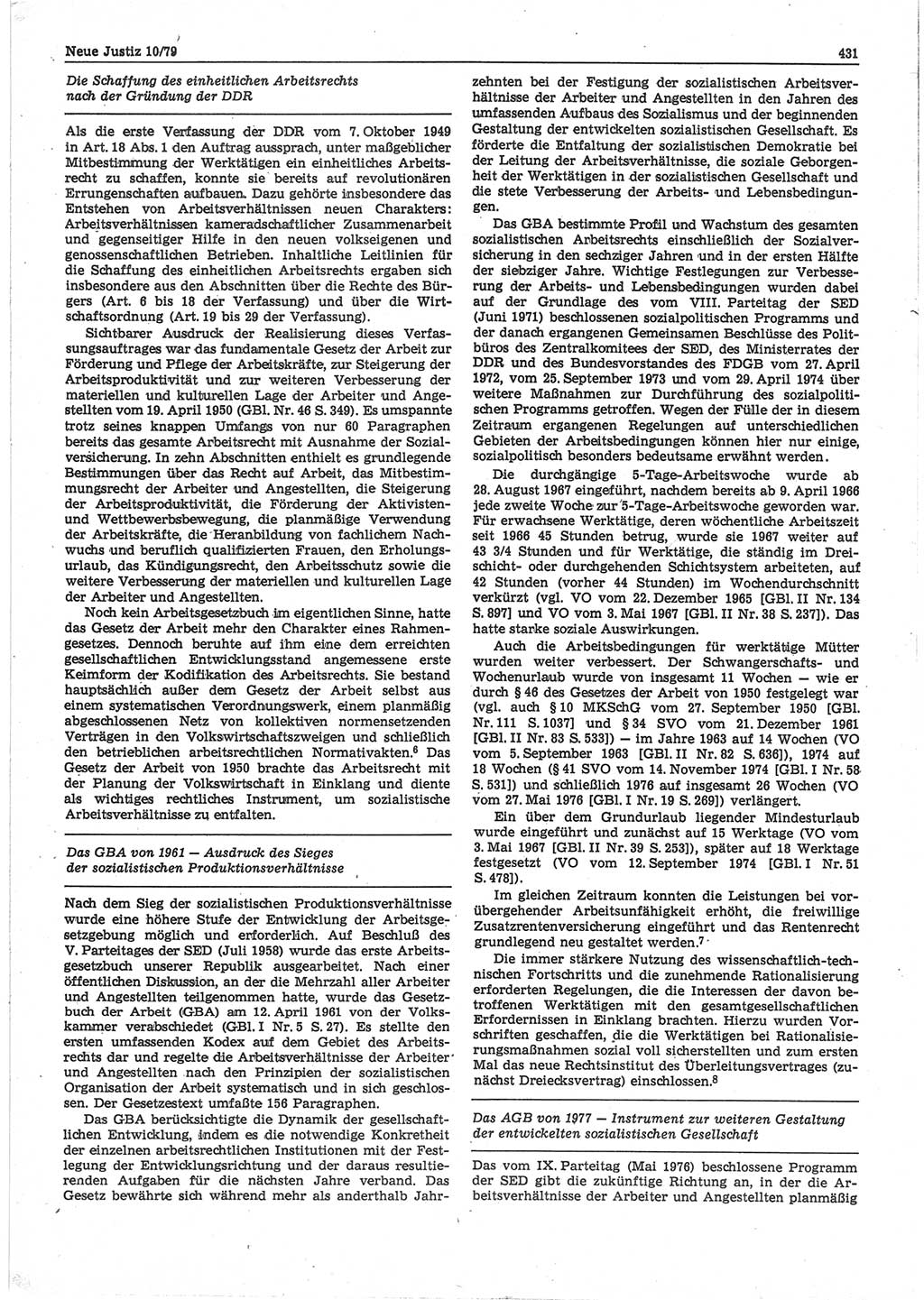 Neue Justiz (NJ), Zeitschrift für sozialistisches Recht und Gesetzlichkeit [Deutsche Demokratische Republik (DDR)], 33. Jahrgang 1979, Seite 431 (NJ DDR 1979, S. 431)