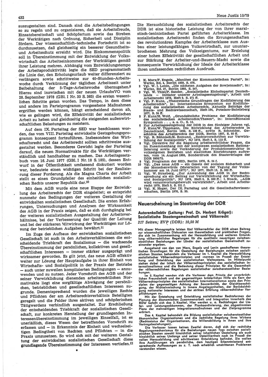 Neue Justiz (NJ), Zeitschrift für sozialistisches Recht und Gesetzlichkeit [Deutsche Demokratische Republik (DDR)], 33. Jahrgang 1979, Seite 432 (NJ DDR 1979, S. 432)