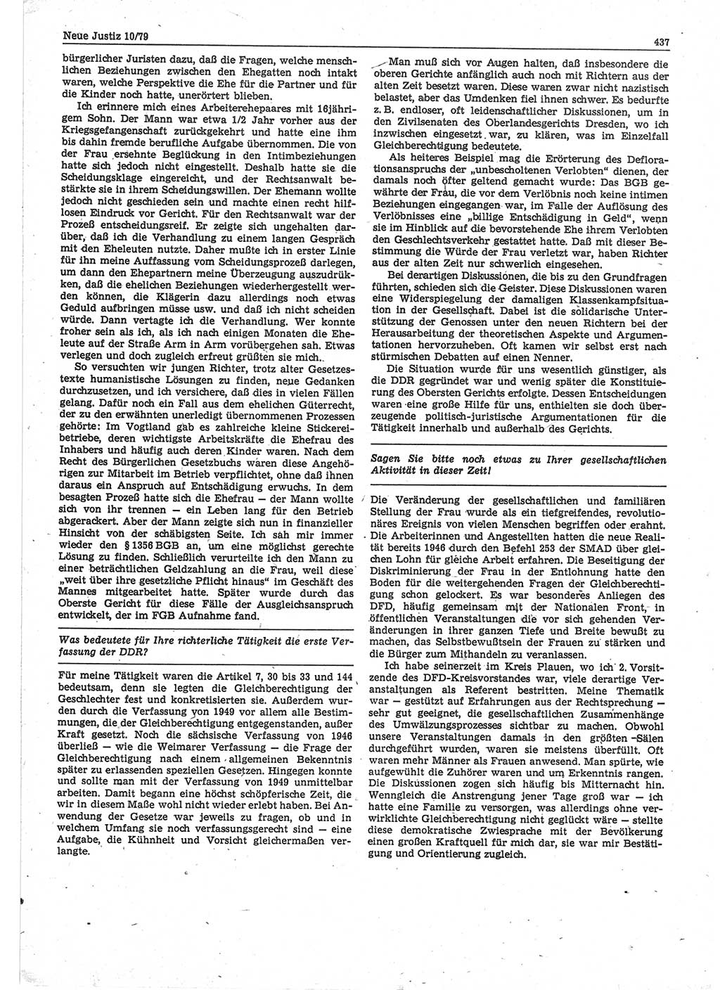 Neue Justiz (NJ), Zeitschrift für sozialistisches Recht und Gesetzlichkeit [Deutsche Demokratische Republik (DDR)], 33. Jahrgang 1979, Seite 437 (NJ DDR 1979, S. 437)