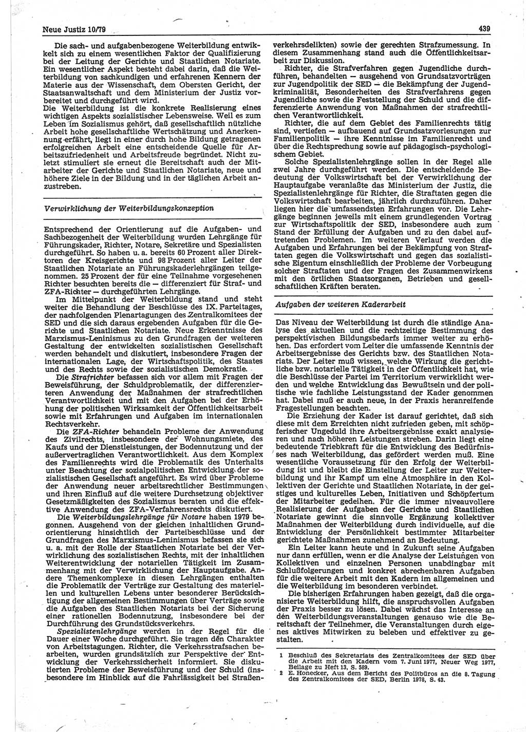 Neue Justiz (NJ), Zeitschrift für sozialistisches Recht und Gesetzlichkeit [Deutsche Demokratische Republik (DDR)], 33. Jahrgang 1979, Seite 439 (NJ DDR 1979, S. 439)