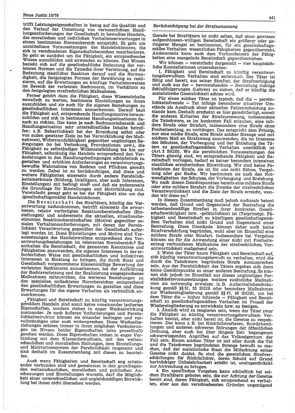 Neue Justiz (NJ), Zeitschrift für sozialistisches Recht und Gesetzlichkeit [Deutsche Demokratische Republik (DDR)], 33. Jahrgang 1979, Seite 441 (NJ DDR 1979, S. 441)