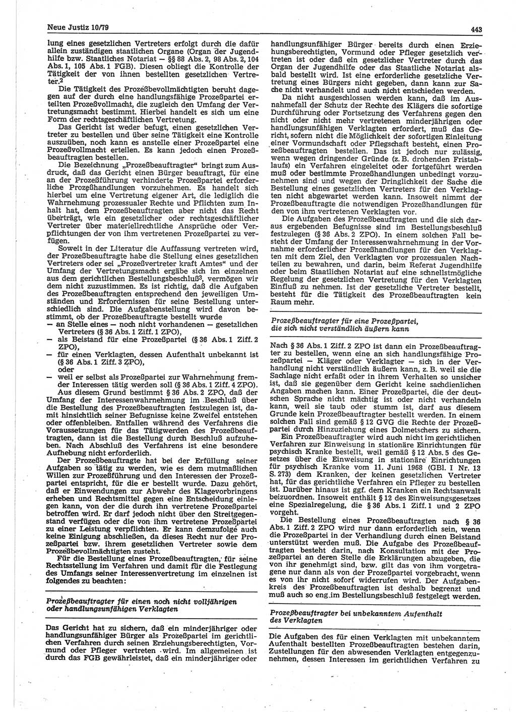 Neue Justiz (NJ), Zeitschrift für sozialistisches Recht und Gesetzlichkeit [Deutsche Demokratische Republik (DDR)], 33. Jahrgang 1979, Seite 443 (NJ DDR 1979, S. 443)