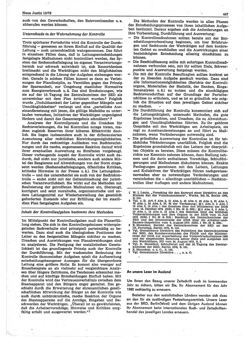 Neue Justiz (NJ), Zeitschrift für sozialistisches Recht und Gesetzlichkeit [Deutsche Demokratische Republik (DDR)], 33. Jahrgang 1979, Seite 447 (NJ DDR 1979, S. 447)