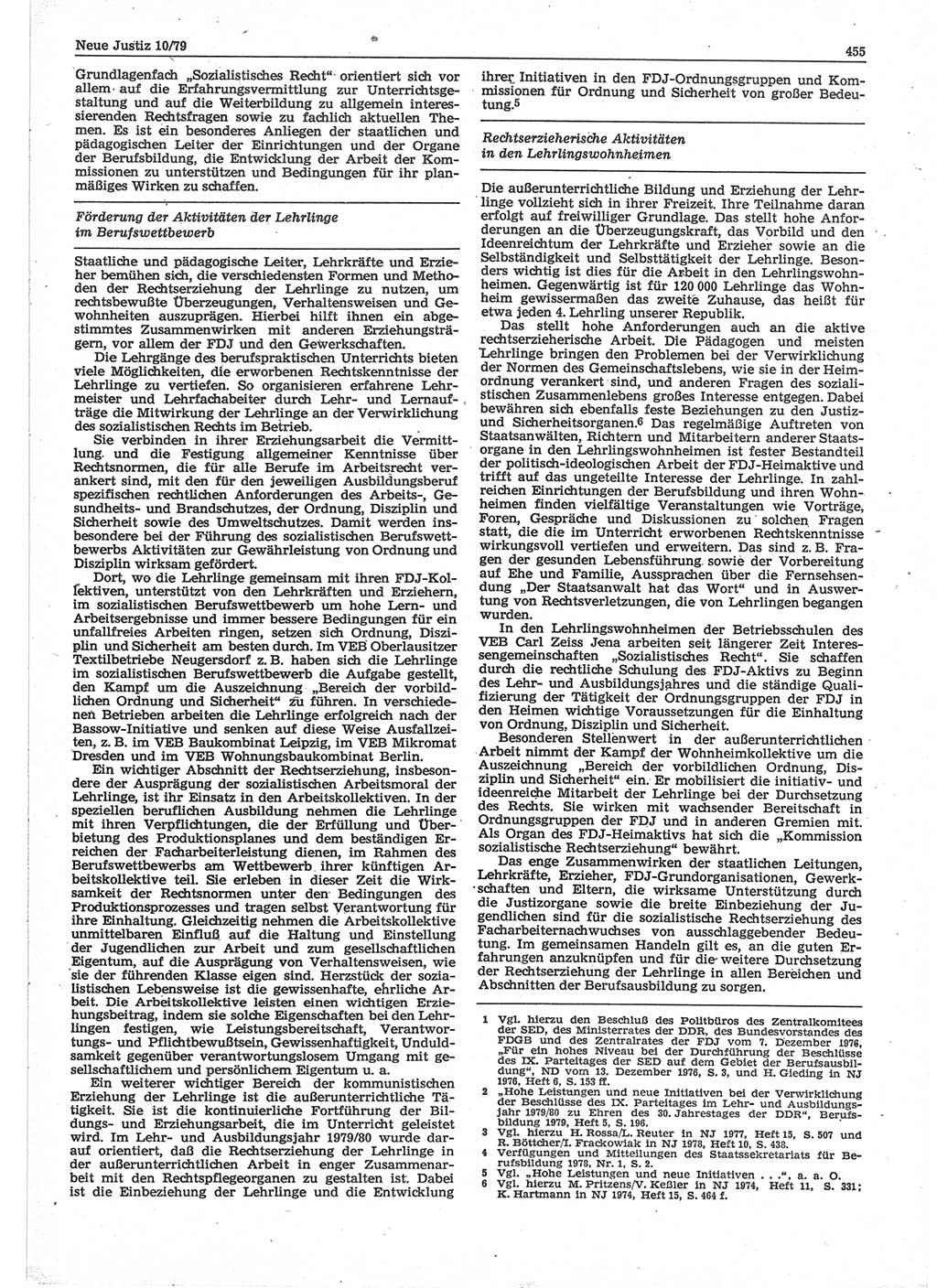 Neue Justiz (NJ), Zeitschrift für sozialistisches Recht und Gesetzlichkeit [Deutsche Demokratische Republik (DDR)], 33. Jahrgang 1979, Seite 455 (NJ DDR 1979, S. 455)