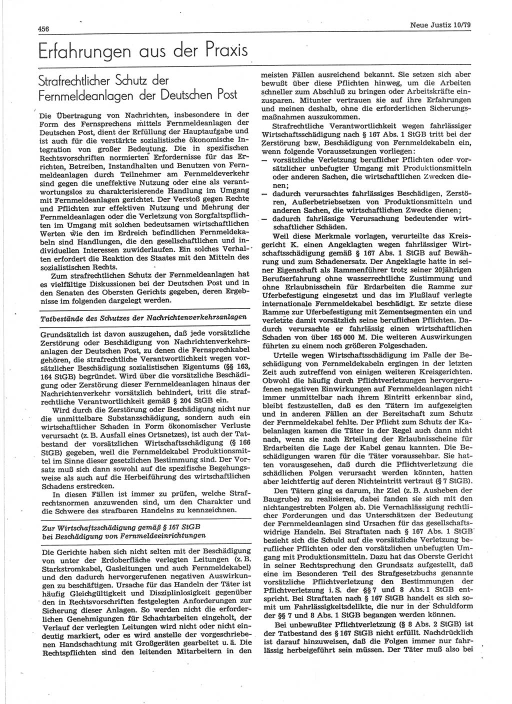 Neue Justiz (NJ), Zeitschrift für sozialistisches Recht und Gesetzlichkeit [Deutsche Demokratische Republik (DDR)], 33. Jahrgang 1979, Seite 456 (NJ DDR 1979, S. 456)