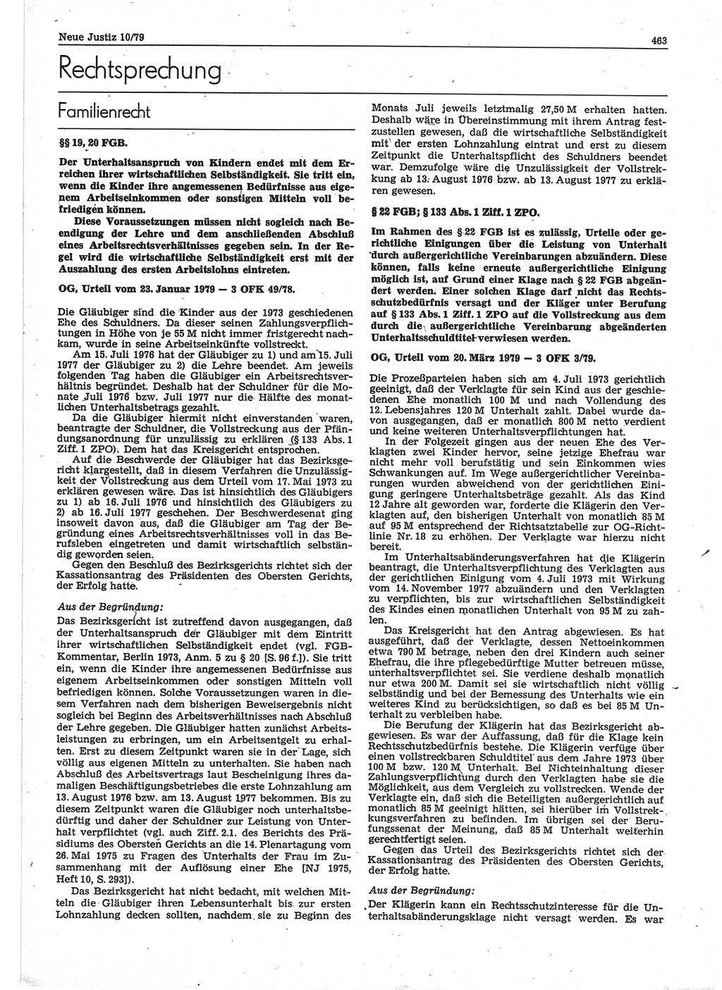Neue Justiz (NJ), Zeitschrift für sozialistisches Recht und Gesetzlichkeit [Deutsche Demokratische Republik (DDR)], 33. Jahrgang 1979, Seite 463 (NJ DDR 1979, S. 463)