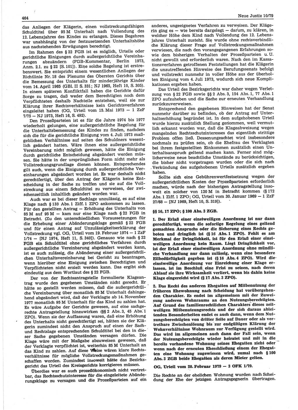 Neue Justiz (NJ), Zeitschrift für sozialistisches Recht und Gesetzlichkeit [Deutsche Demokratische Republik (DDR)], 33. Jahrgang 1979, Seite 464 (NJ DDR 1979, S. 464)