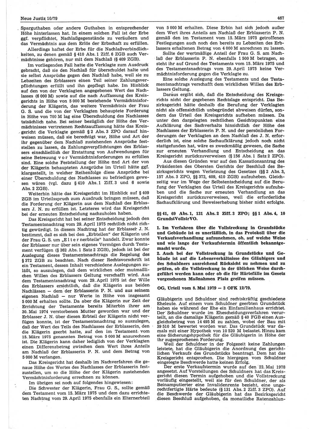Neue Justiz (NJ), Zeitschrift für sozialistisches Recht und Gesetzlichkeit [Deutsche Demokratische Republik (DDR)], 33. Jahrgang 1979, Seite 467 (NJ DDR 1979, S. 467)