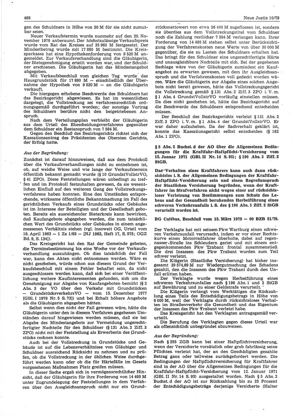 Neue Justiz (NJ), Zeitschrift für sozialistisches Recht und Gesetzlichkeit [Deutsche Demokratische Republik (DDR)], 33. Jahrgang 1979, Seite 468 (NJ DDR 1979, S. 468)