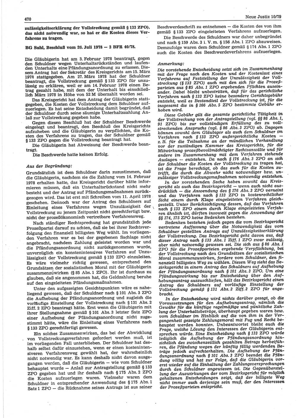 Neue Justiz (NJ), Zeitschrift für sozialistisches Recht und Gesetzlichkeit [Deutsche Demokratische Republik (DDR)], 33. Jahrgang 1979, Seite 470 (NJ DDR 1979, S. 470)