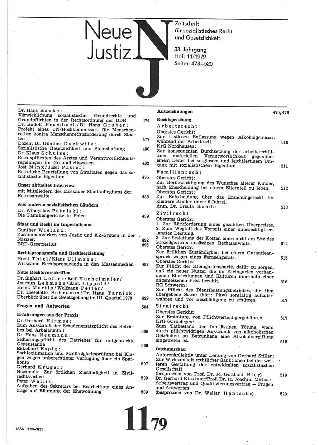 Neue Justiz (NJ), Zeitschrift für sozialistisches Recht und Gesetzlichkeit [Deutsche Demokratische Republik (DDR)], 33. Jahrgang 1979, Seite 473 (NJ DDR 1979, S. 473)
