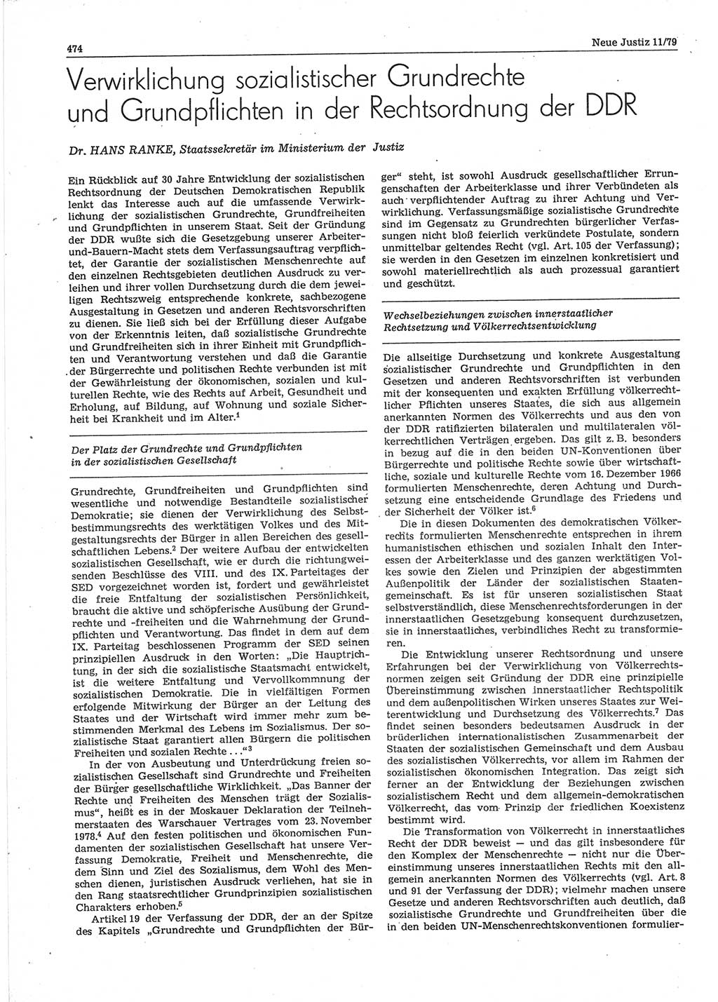 Neue Justiz (NJ), Zeitschrift für sozialistisches Recht und Gesetzlichkeit [Deutsche Demokratische Republik (DDR)], 33. Jahrgang 1979, Seite 474 (NJ DDR 1979, S. 474)