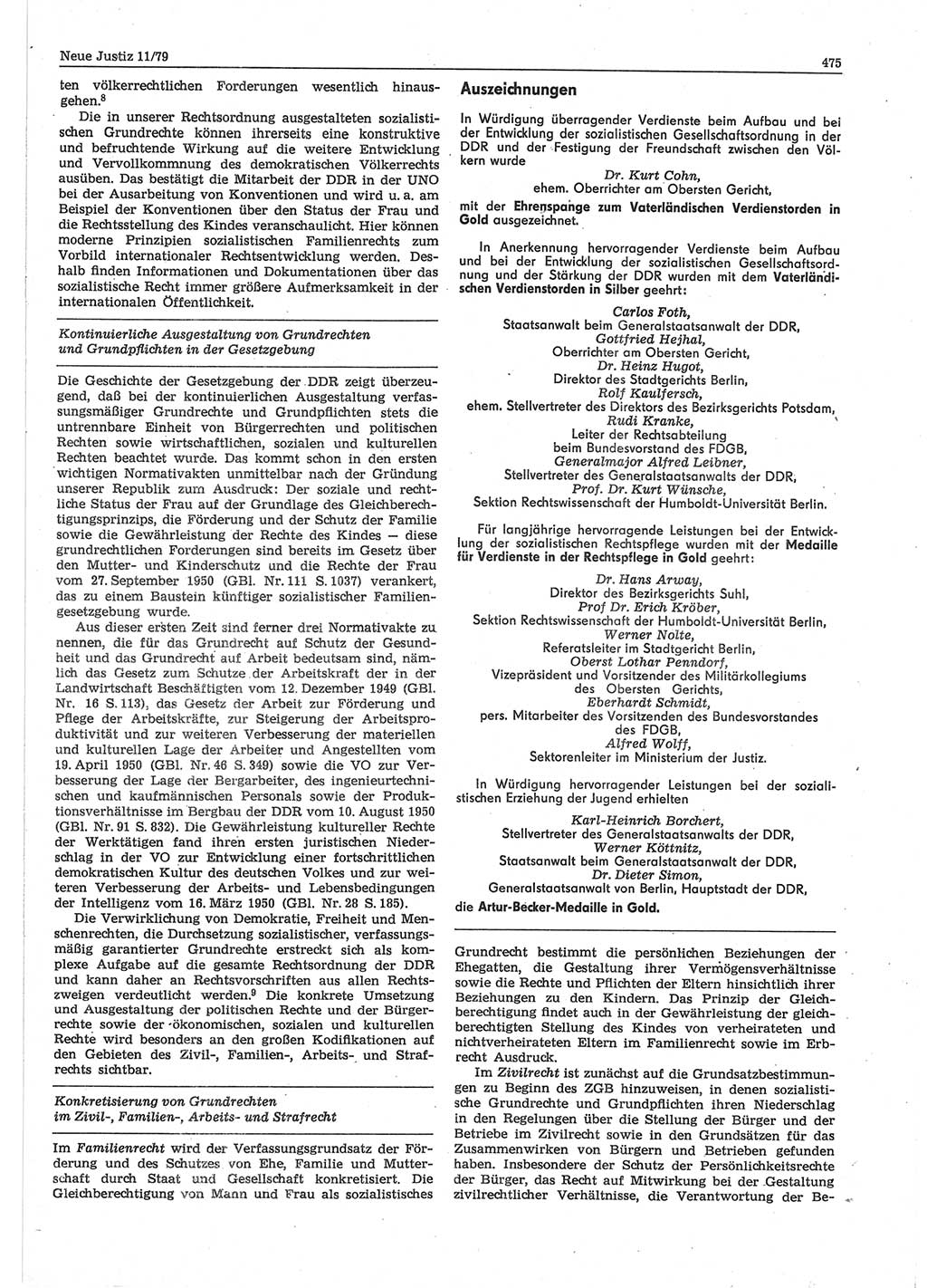 Neue Justiz (NJ), Zeitschrift für sozialistisches Recht und Gesetzlichkeit [Deutsche Demokratische Republik (DDR)], 33. Jahrgang 1979, Seite 475 (NJ DDR 1979, S. 475)