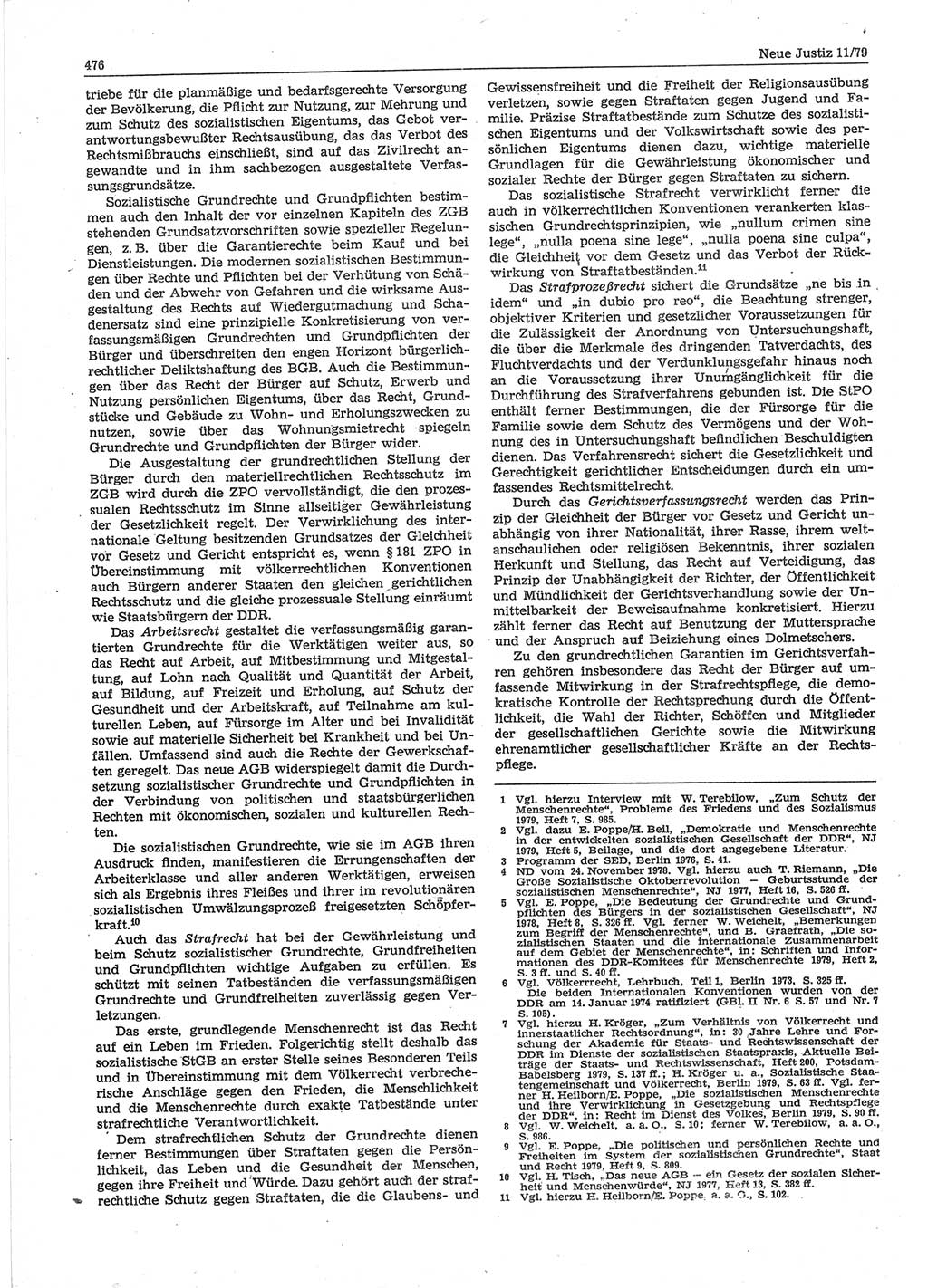 Neue Justiz (NJ), Zeitschrift für sozialistisches Recht und Gesetzlichkeit [Deutsche Demokratische Republik (DDR)], 33. Jahrgang 1979, Seite 476 (NJ DDR 1979, S. 476)