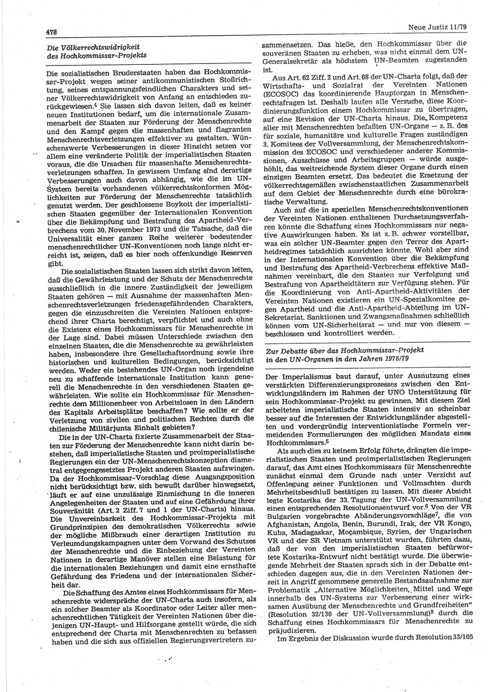 Neue Justiz (NJ), Zeitschrift für sozialistisches Recht und Gesetzlichkeit [Deutsche Demokratische Republik (DDR)], 33. Jahrgang 1979, Seite 478 (NJ DDR 1979, S. 478)