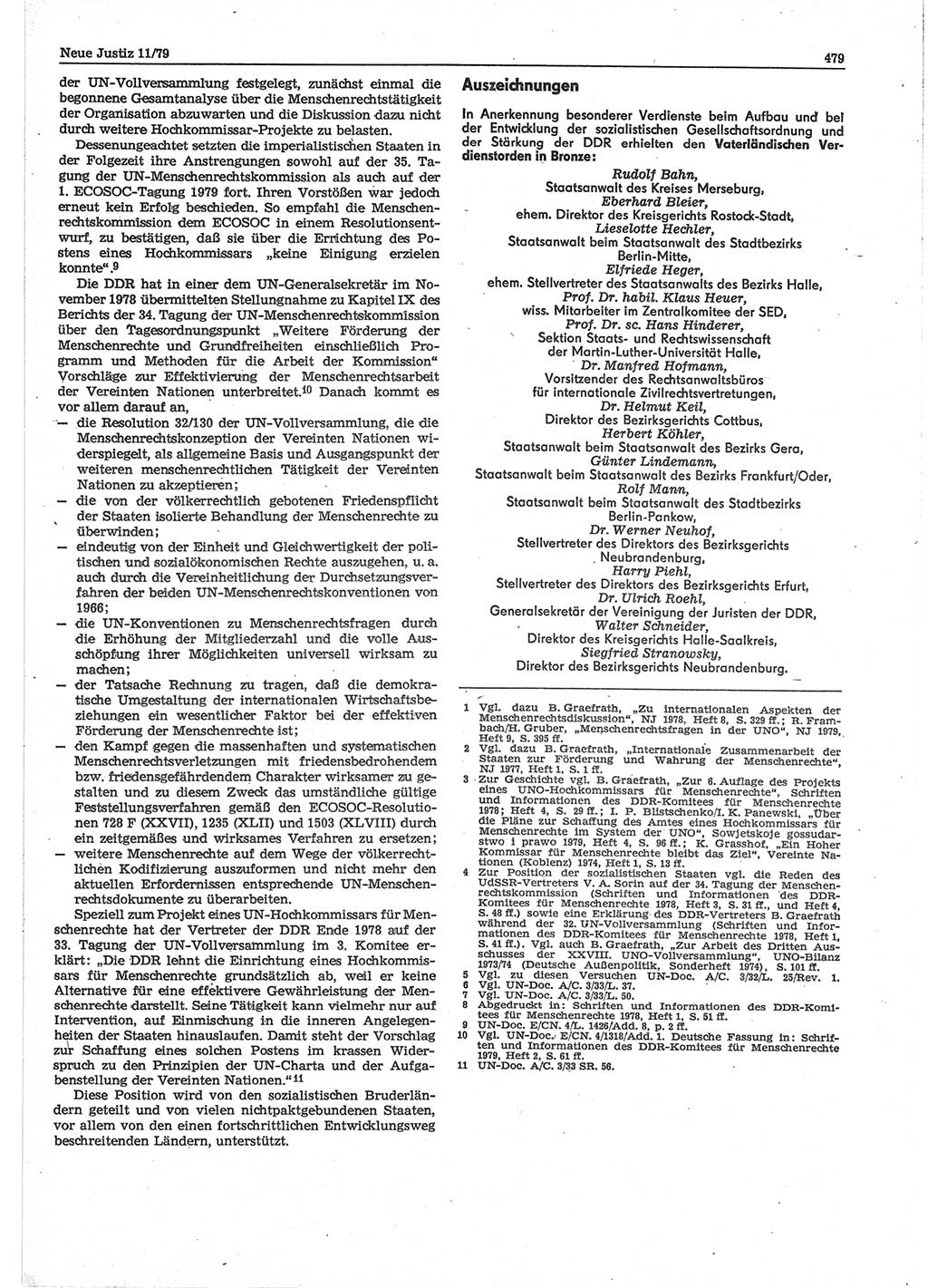 Neue Justiz (NJ), Zeitschrift für sozialistisches Recht und Gesetzlichkeit [Deutsche Demokratische Republik (DDR)], 33. Jahrgang 1979, Seite 479 (NJ DDR 1979, S. 479)