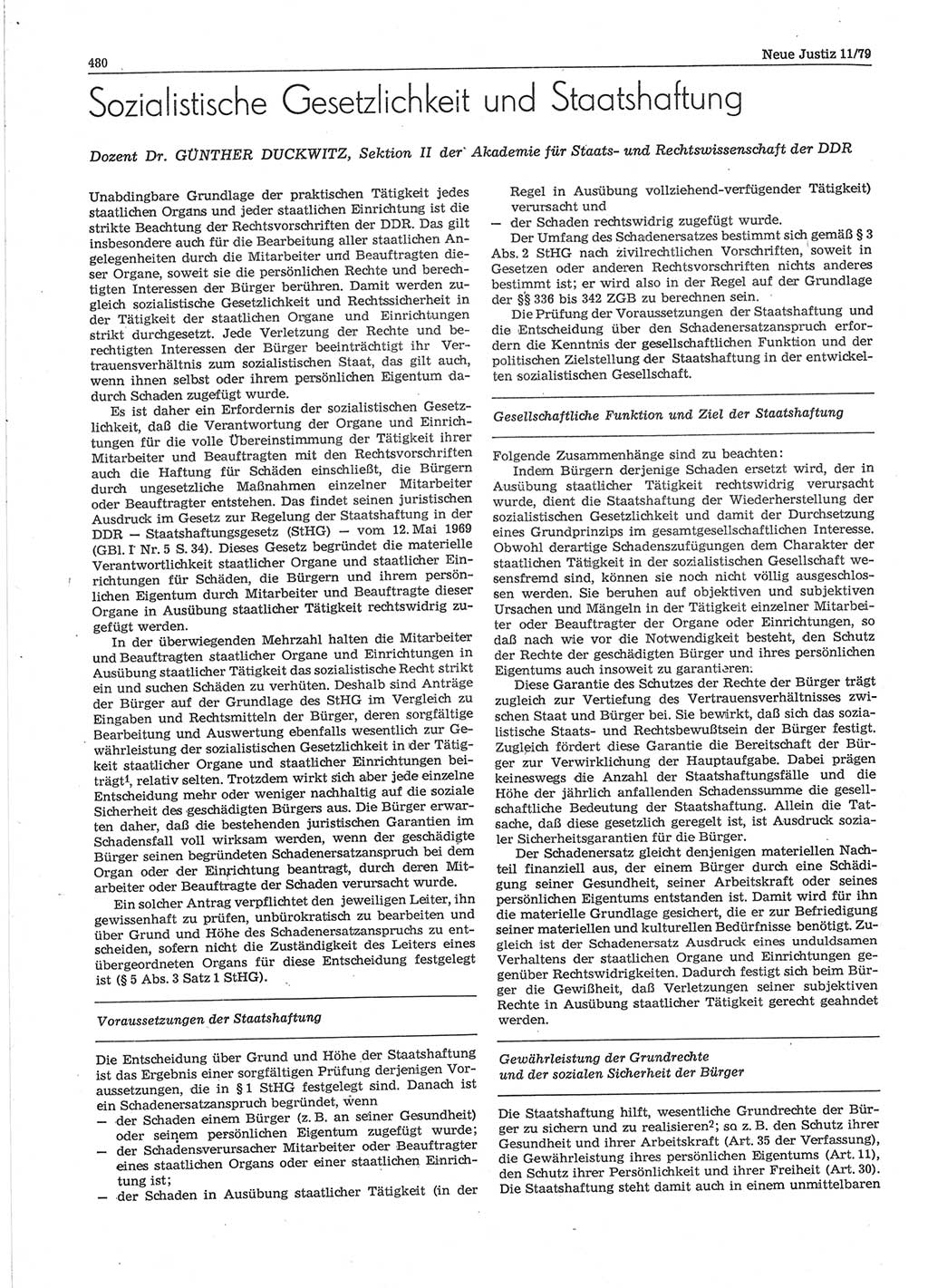 Neue Justiz (NJ), Zeitschrift für sozialistisches Recht und Gesetzlichkeit [Deutsche Demokratische Republik (DDR)], 33. Jahrgang 1979, Seite 480 (NJ DDR 1979, S. 480)