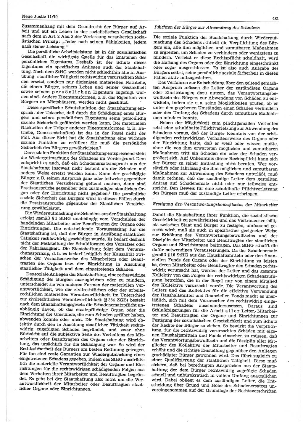 Neue Justiz (NJ), Zeitschrift für sozialistisches Recht und Gesetzlichkeit [Deutsche Demokratische Republik (DDR)], 33. Jahrgang 1979, Seite 481 (NJ DDR 1979, S. 481)