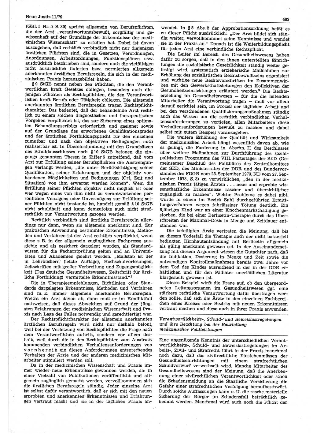 Neue Justiz (NJ), Zeitschrift für sozialistisches Recht und Gesetzlichkeit [Deutsche Demokratische Republik (DDR)], 33. Jahrgang 1979, Seite 483 (NJ DDR 1979, S. 483)