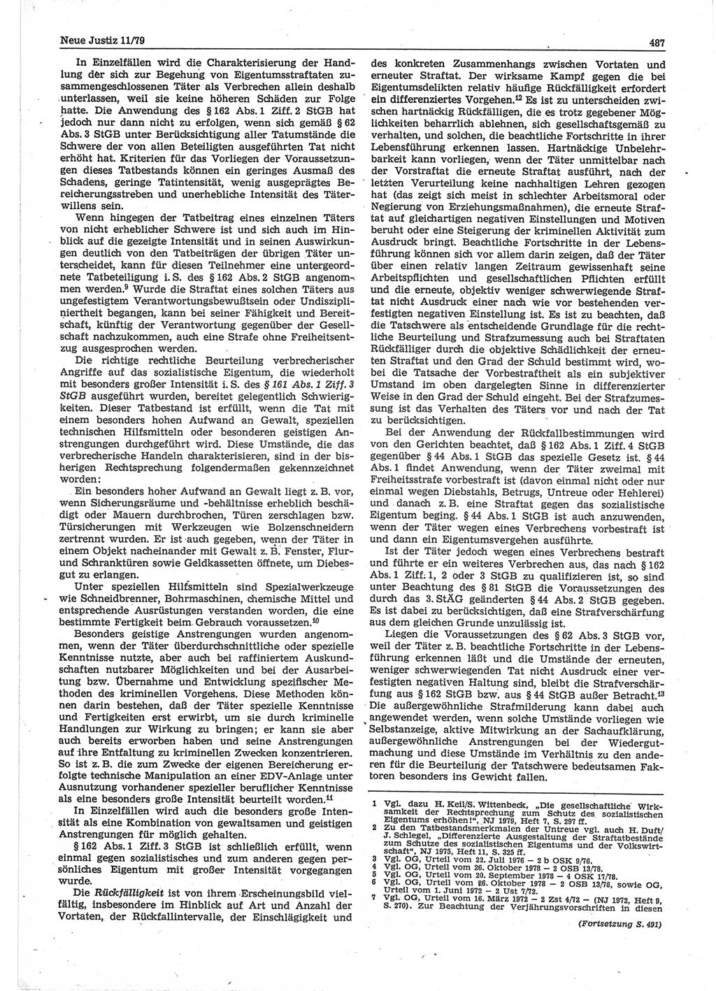 Neue Justiz (NJ), Zeitschrift für sozialistisches Recht und Gesetzlichkeit [Deutsche Demokratische Republik (DDR)], 33. Jahrgang 1979, Seite 487 (NJ DDR 1979, S. 487)
