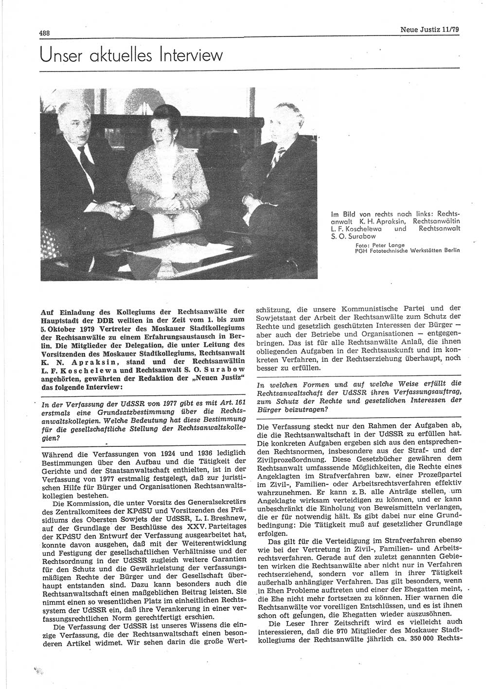 Neue Justiz (NJ), Zeitschrift für sozialistisches Recht und Gesetzlichkeit [Deutsche Demokratische Republik (DDR)], 33. Jahrgang 1979, Seite 488 (NJ DDR 1979, S. 488)