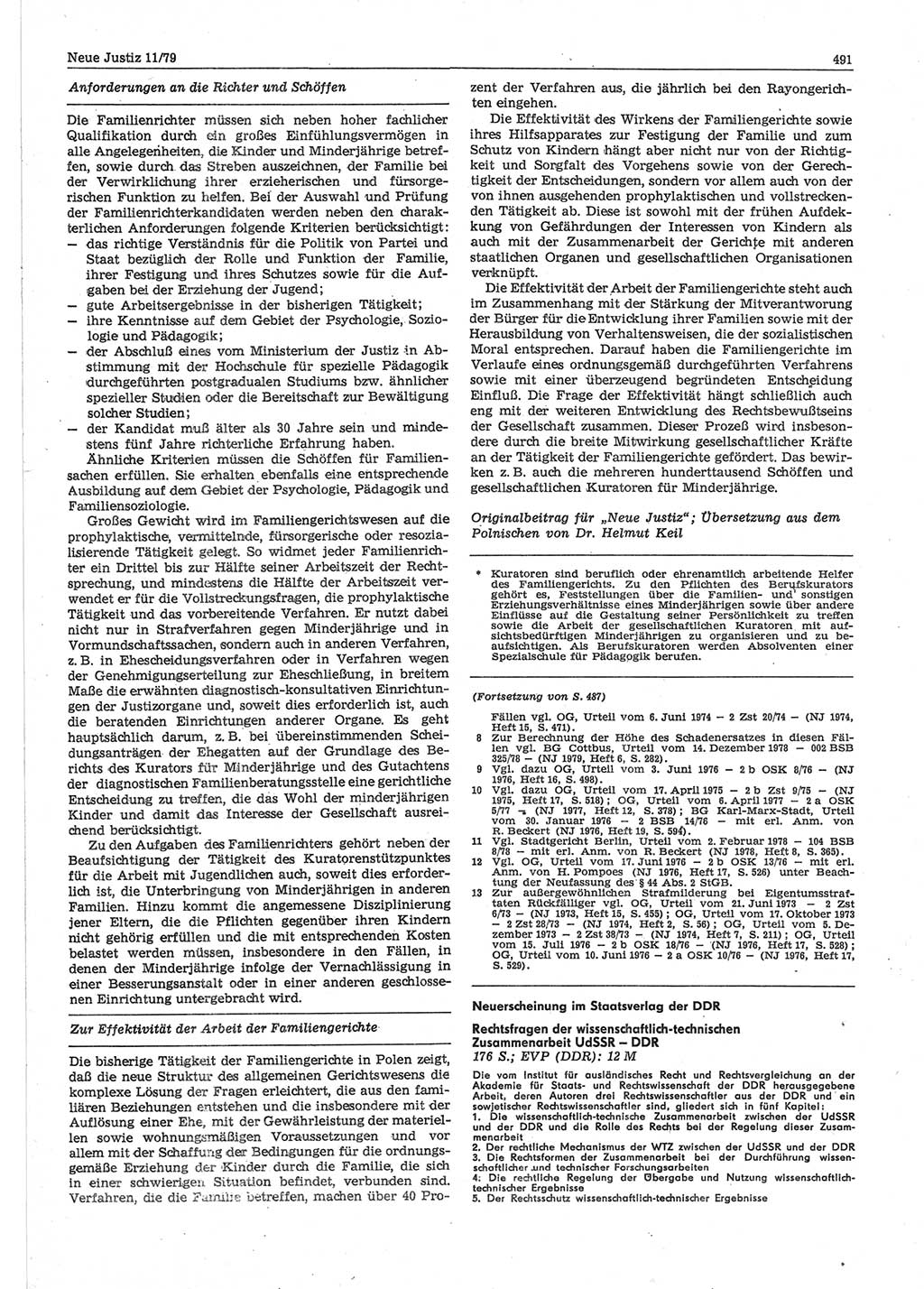 Neue Justiz (NJ), Zeitschrift für sozialistisches Recht und Gesetzlichkeit [Deutsche Demokratische Republik (DDR)], 33. Jahrgang 1979, Seite 491 (NJ DDR 1979, S. 491)