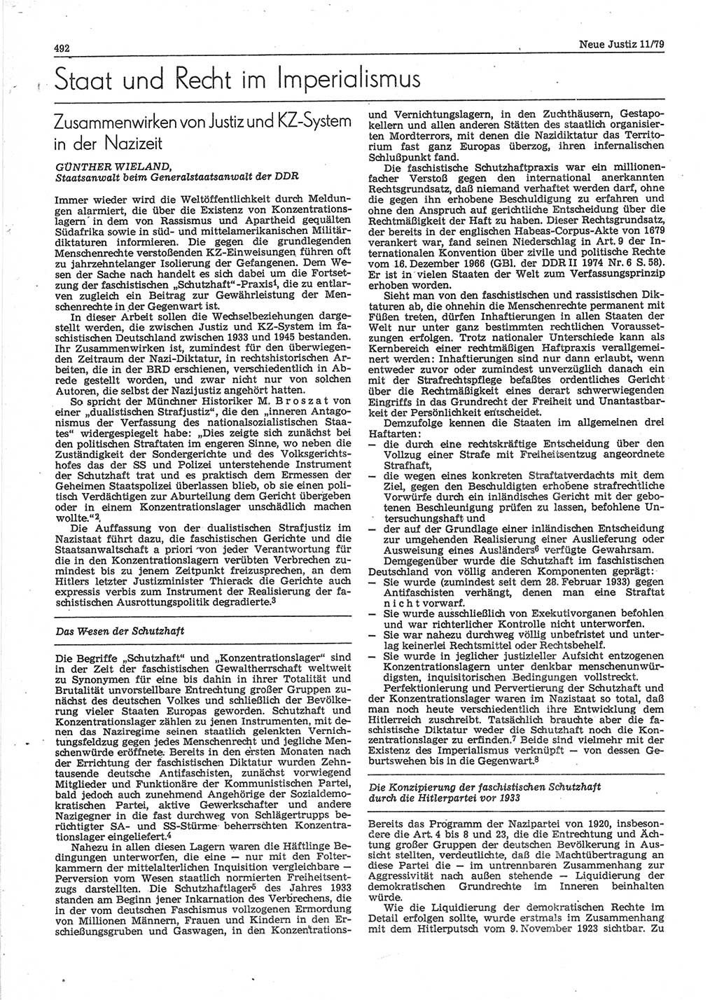 Neue Justiz (NJ), Zeitschrift für sozialistisches Recht und Gesetzlichkeit [Deutsche Demokratische Republik (DDR)], 33. Jahrgang 1979, Seite 492 (NJ DDR 1979, S. 492)