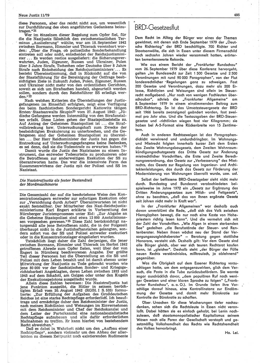 Neue Justiz (NJ), Zeitschrift für sozialistisches Recht und Gesetzlichkeit [Deutsche Demokratische Republik (DDR)], 33. Jahrgang 1979, Seite 495 (NJ DDR 1979, S. 495)